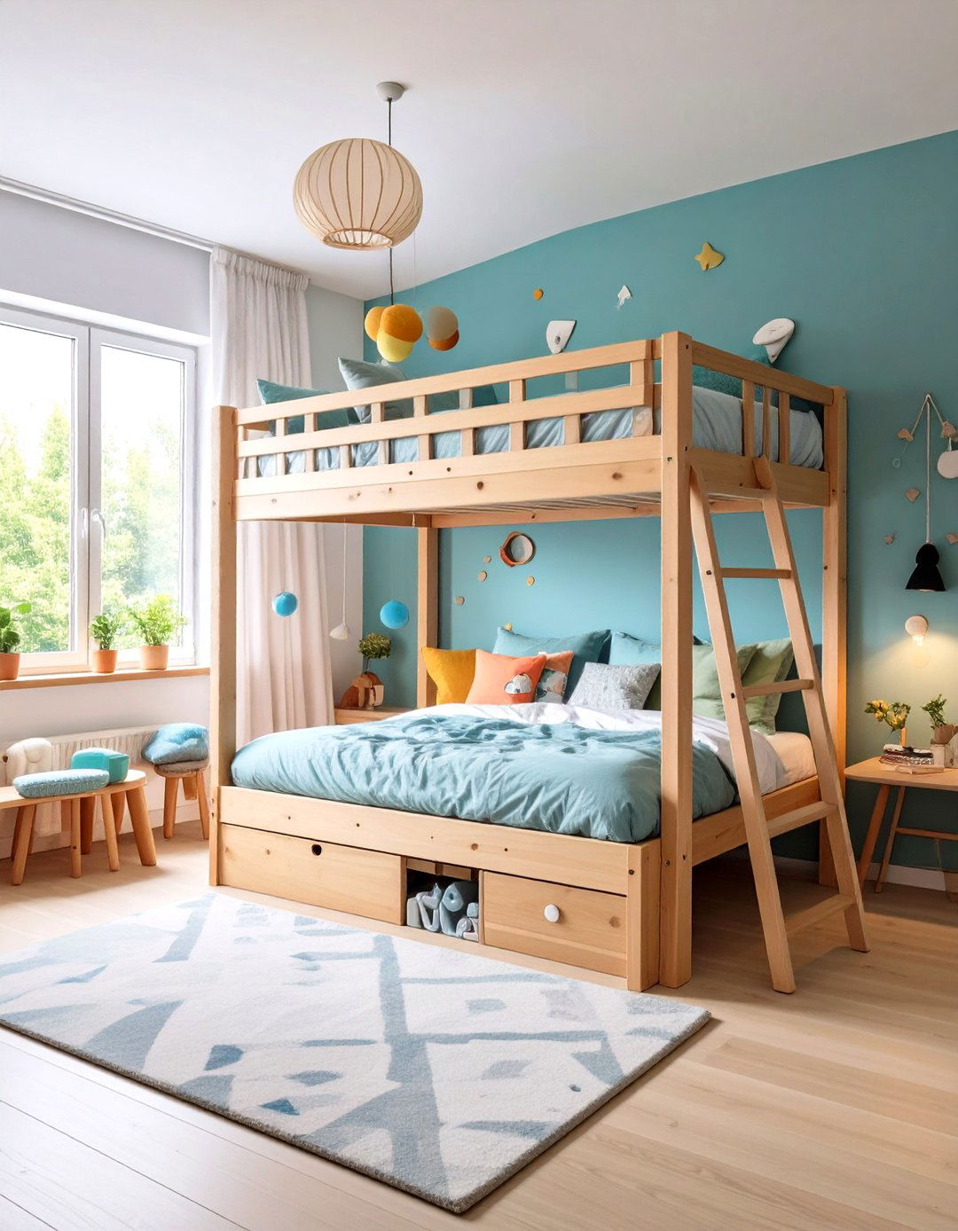 Cabin Bed Design with Play Area Underneath - 24 2 Beds in One Small Room Ideas