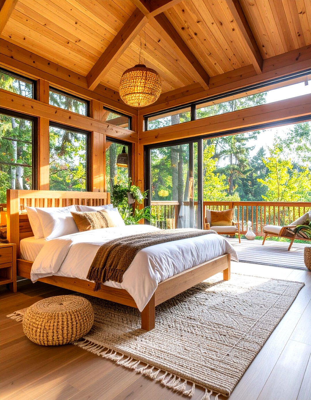 Cabin Bedroom with Outdoor Access and Private Deck - 24 Cabin Bedroom Ideas