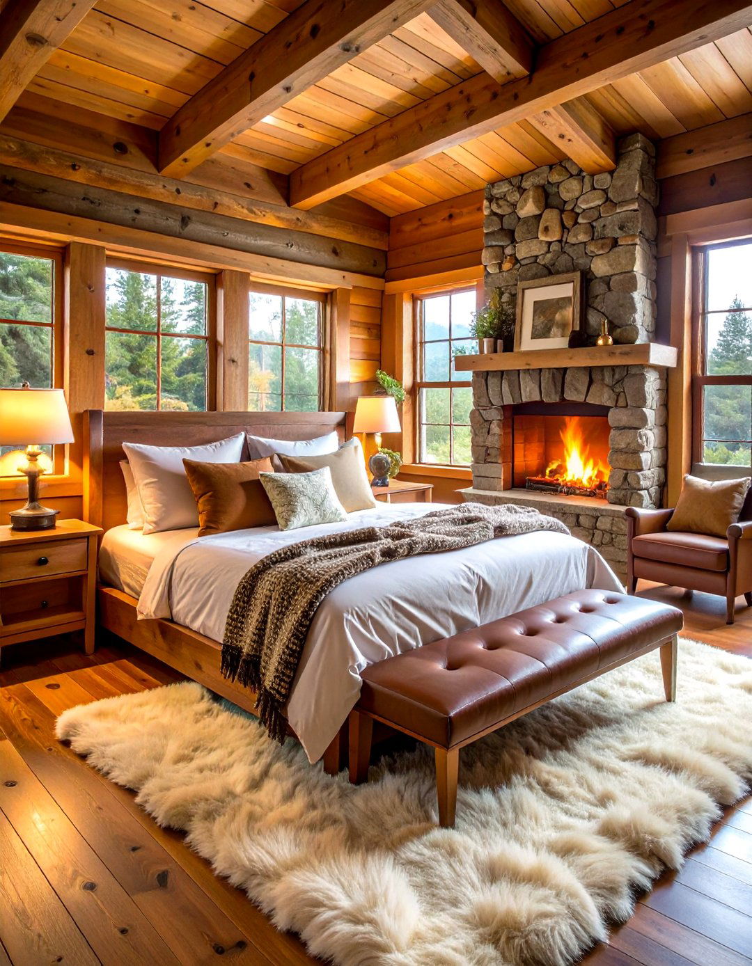 Cabin Bedroom with Reading Nook and Fireplace Corner - 24 Cabin Bedroom Ideas