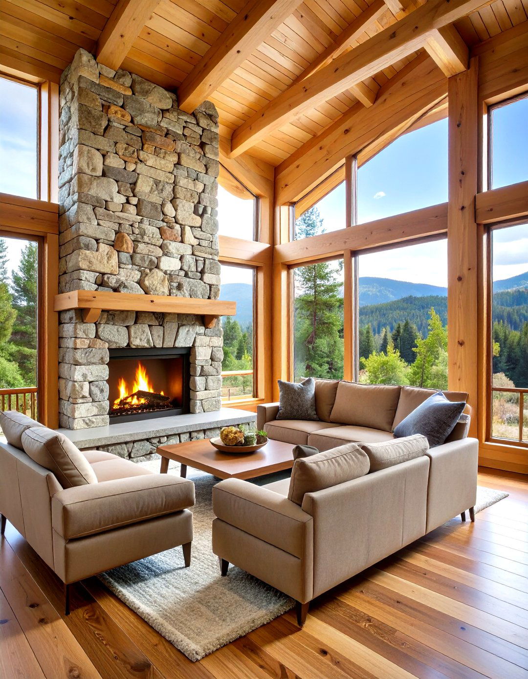 Cabin Chink Style Stone Fireplace - 24 Rustic Fireplaces