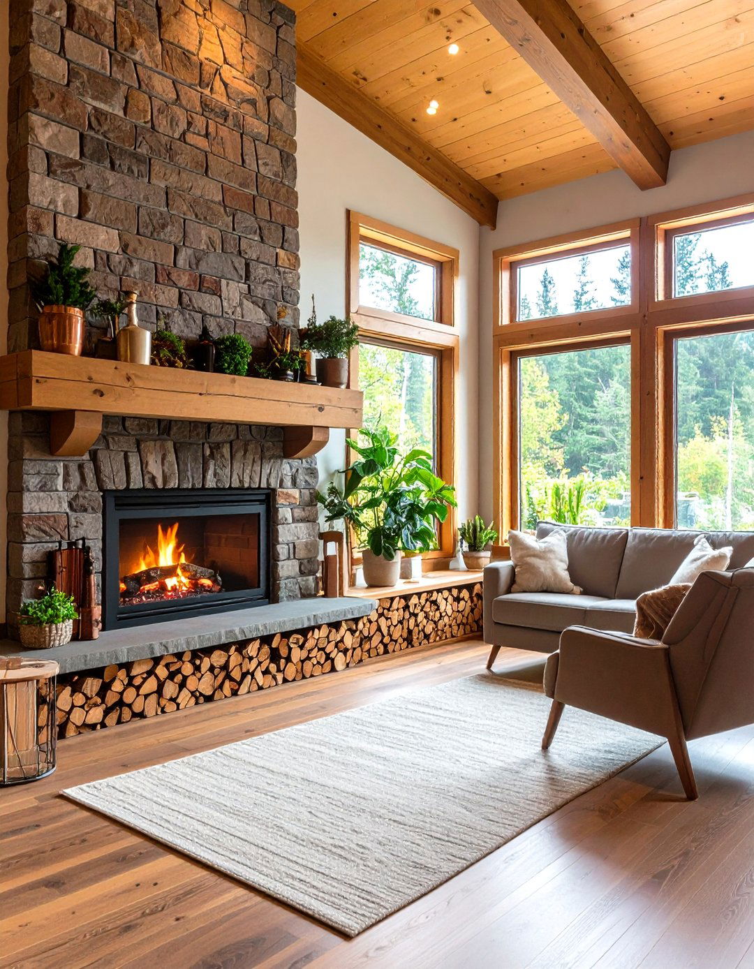 Cabin Fireplace with Log Storage - 24 Cabin Fireplace Ideas