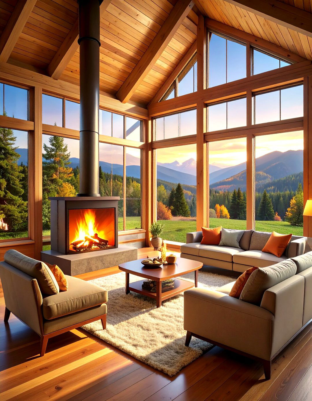 Cabin Great Room Central Fireplace - 24 Cabin Fireplace Ideas