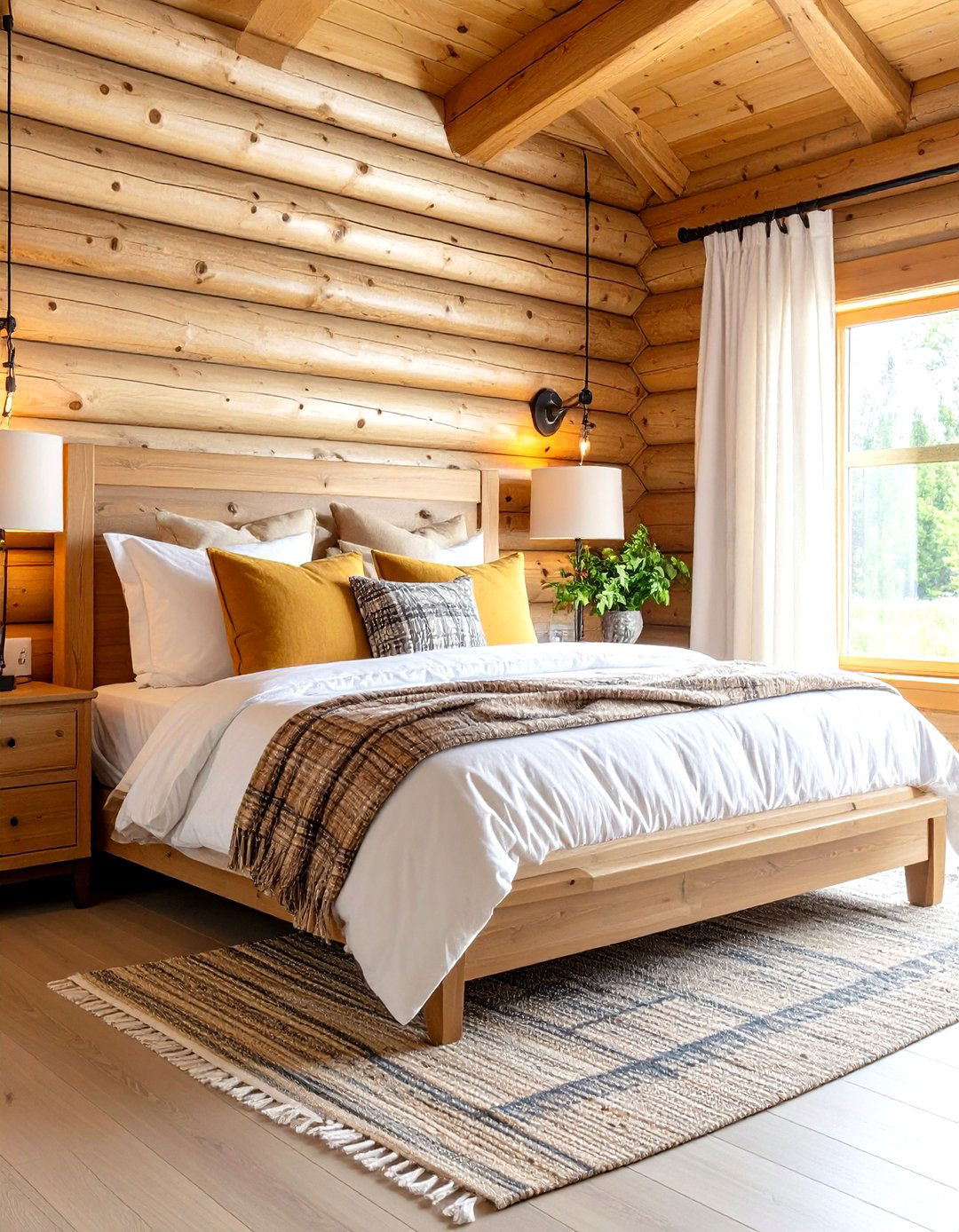 Cabin Style Log Wall Treatment - 24 Forest Themed Bedroom Ideas