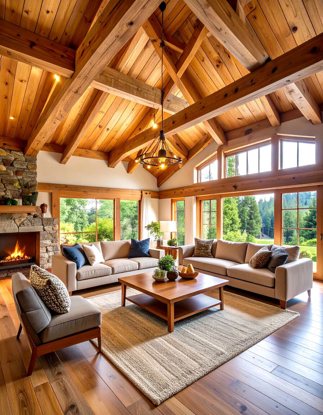 Cabin Style Wood Beam Ceiling - 24 Small Rustic Living Room Ideas