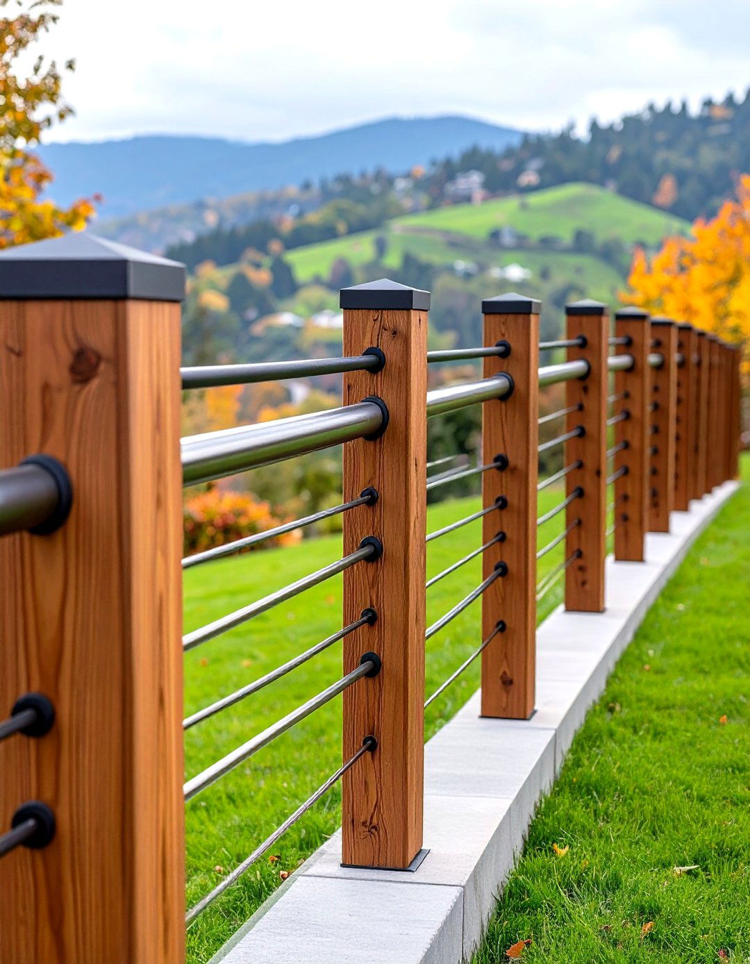 Cable Rail Wood Post Modern - 24 Metal and Wood Fence