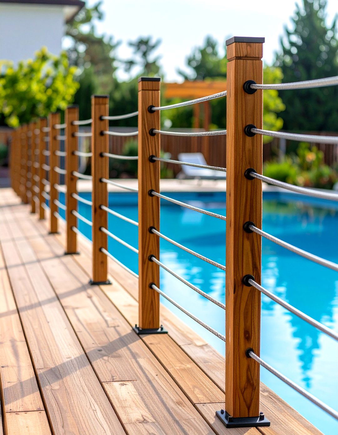 Cable and Wood Pool Deck Railings - 24 Pool Deck Railing Ideas