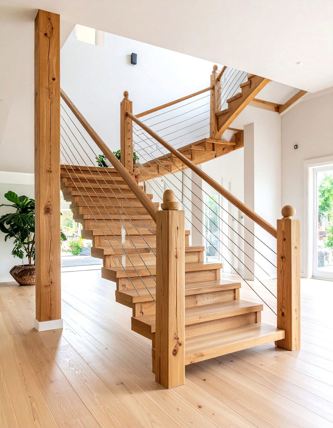 Cable and Wood Post Combinations - 24 Stair Railing Ideas