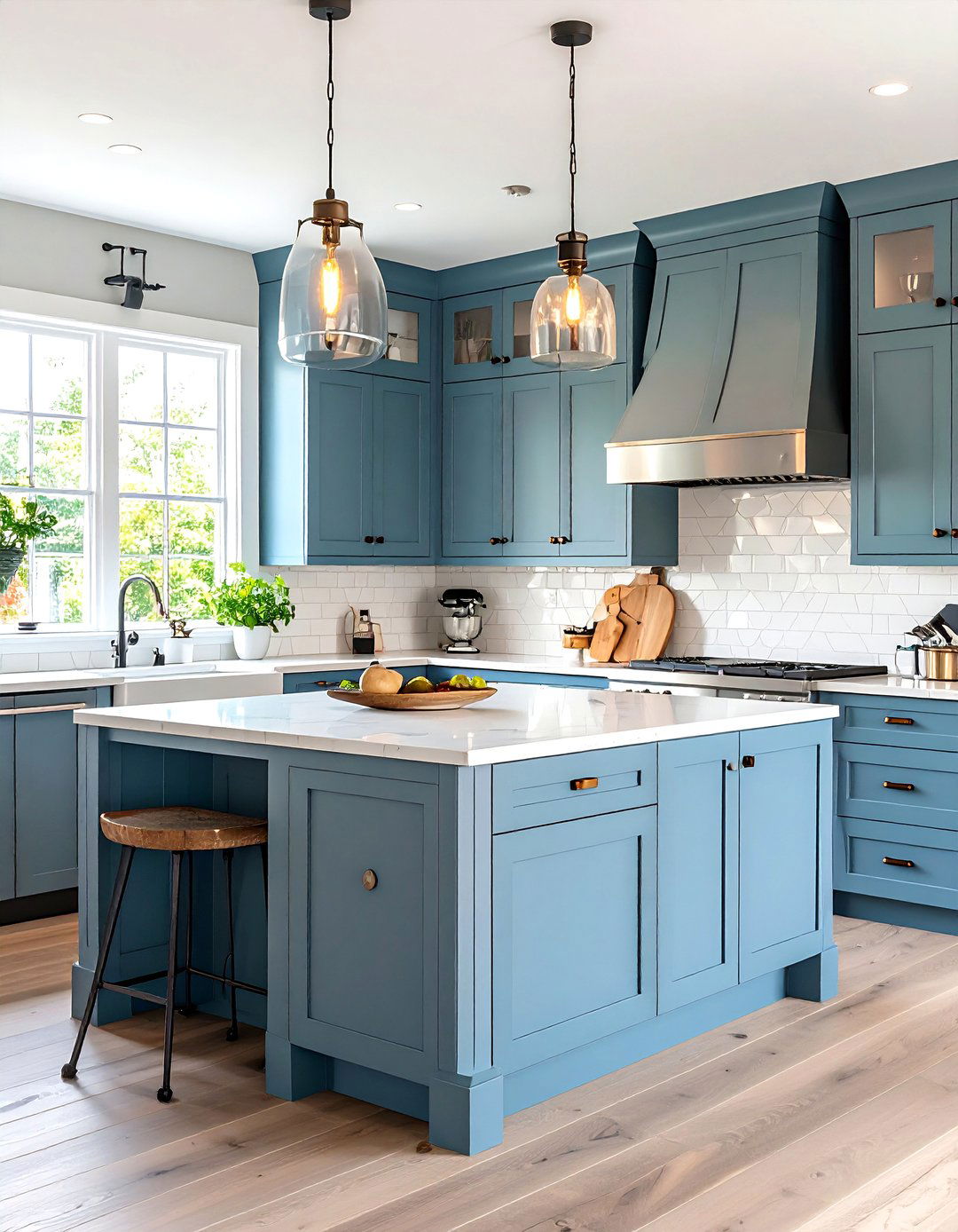 Cadet Blue Farmhouse Kitchen with Stainless Steel Appliances - 24 blue farmhouse kitchen cabinets