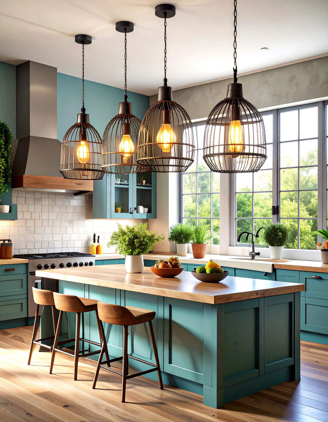 Cage Style Industrial Pendants - 24 Kitchen Island Lighting Ideas