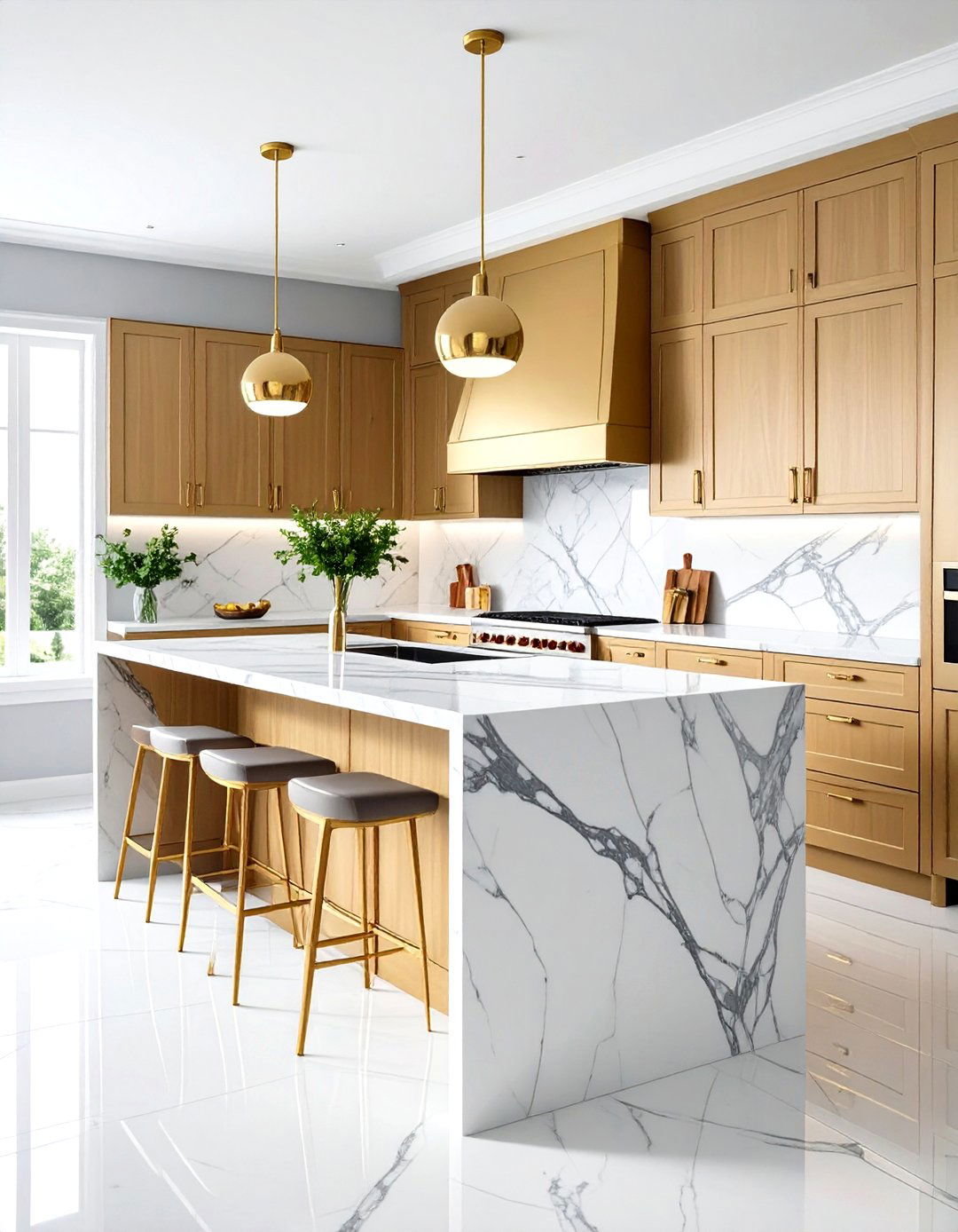Calacatta Marble Veined Surfaces - 24 what color countertops go with oak cabinets