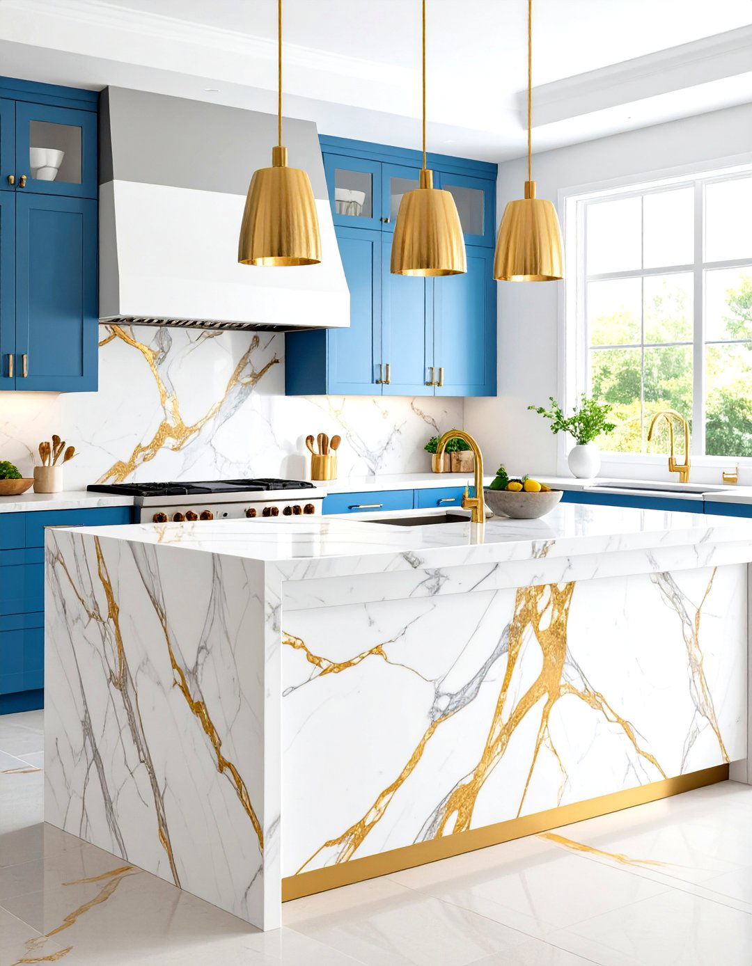Calacatta Marble Waterfall Island - 24 Marble Kitchen Island Ideas