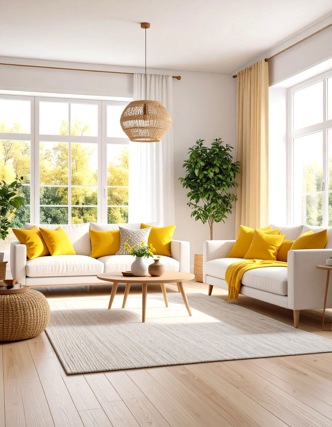 Canary Yellow and White Scandinavian Living Room - 24 Yellow Living Room Ideas