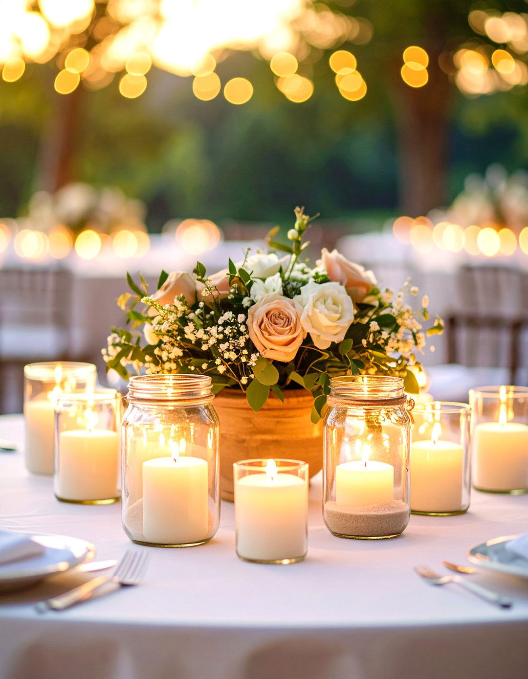 Candle Filled Mason Jar Centerpieces - 24 Mason Jar Wedding Centerpieces