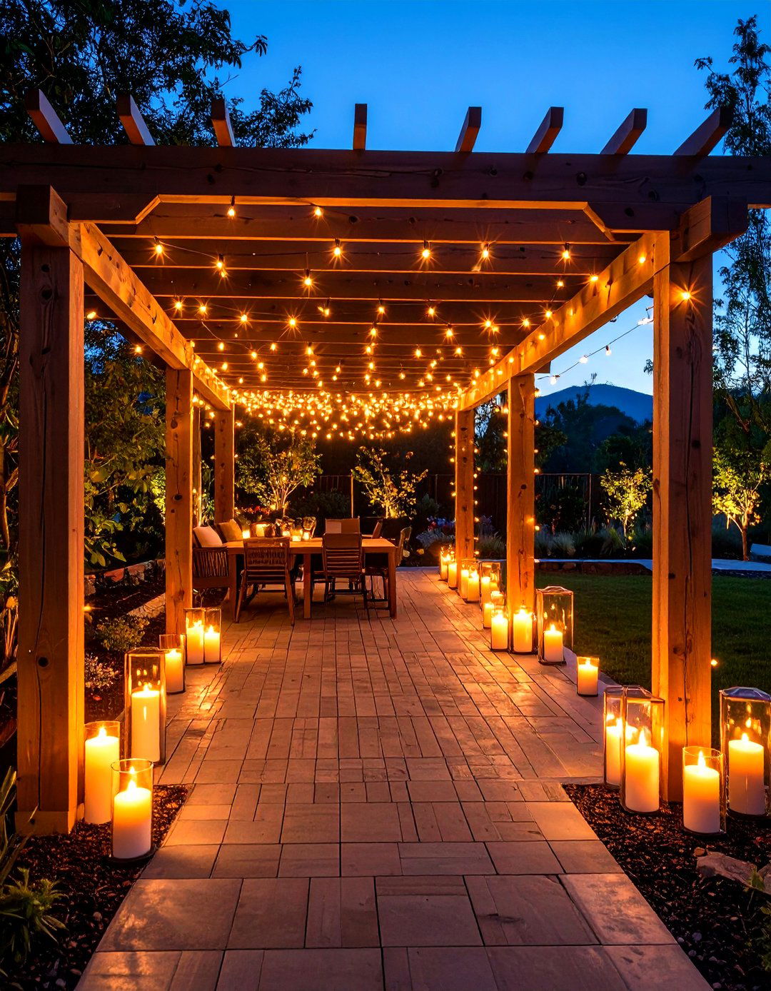 Candle Style LED Romance - 24 Pergola Lighting Ideas