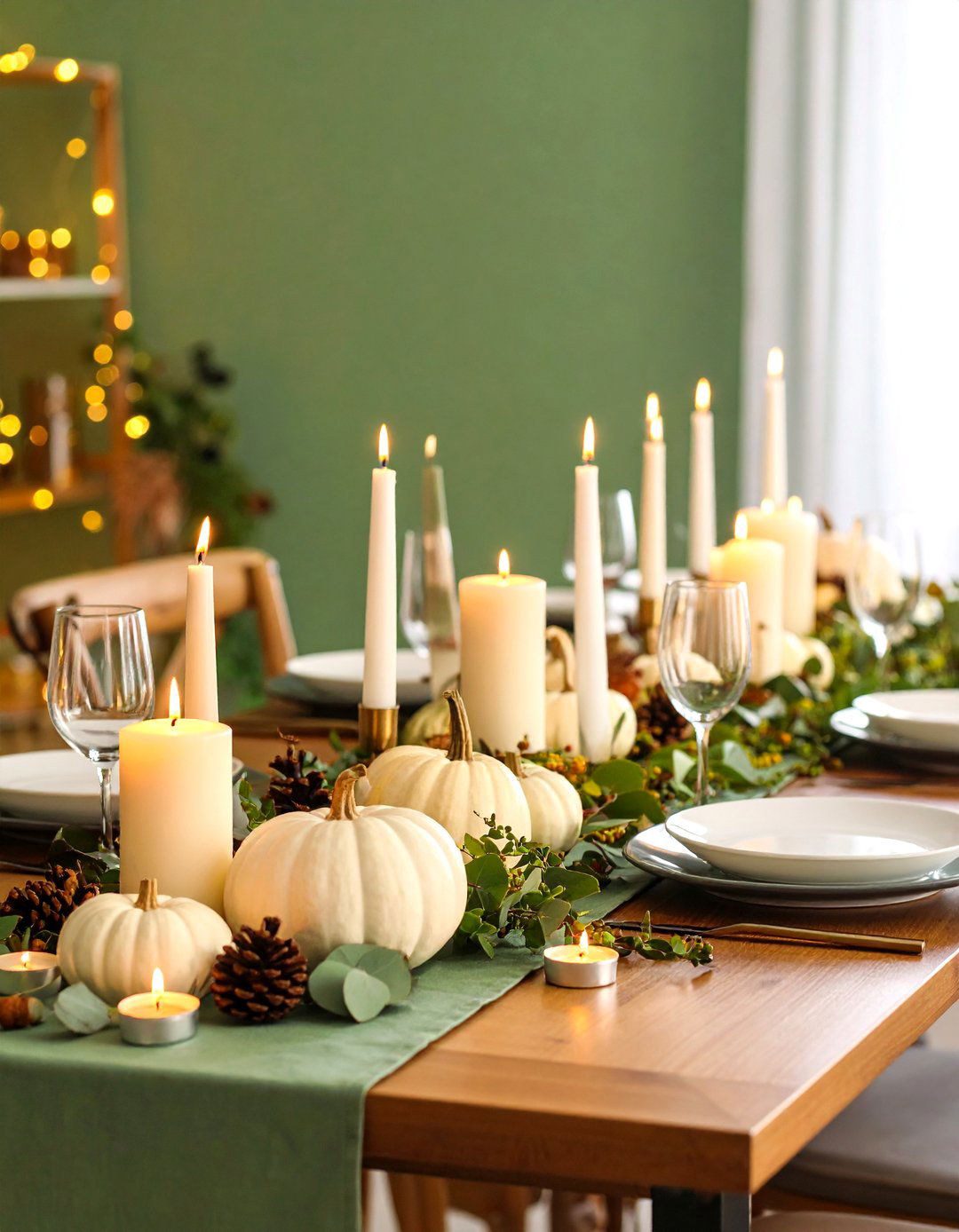 Candle and Greenery Runners - 24 Thanksgiving Centerpiece Ideas