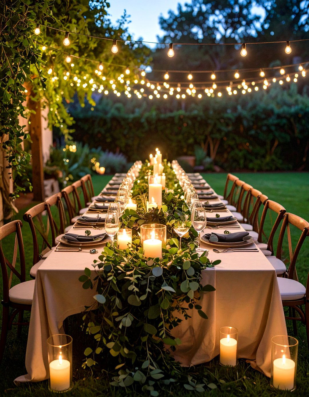 Candlelit Garden Table Runners - 24 Wedding Decoration Ideas