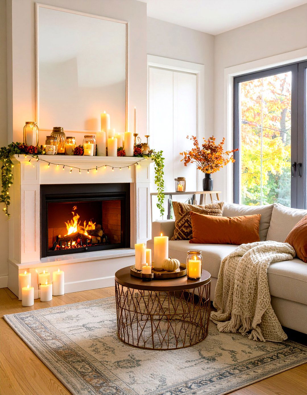 Candles and Warm Lighting Focal Point - 24 Fall Mantel Decor Ideas