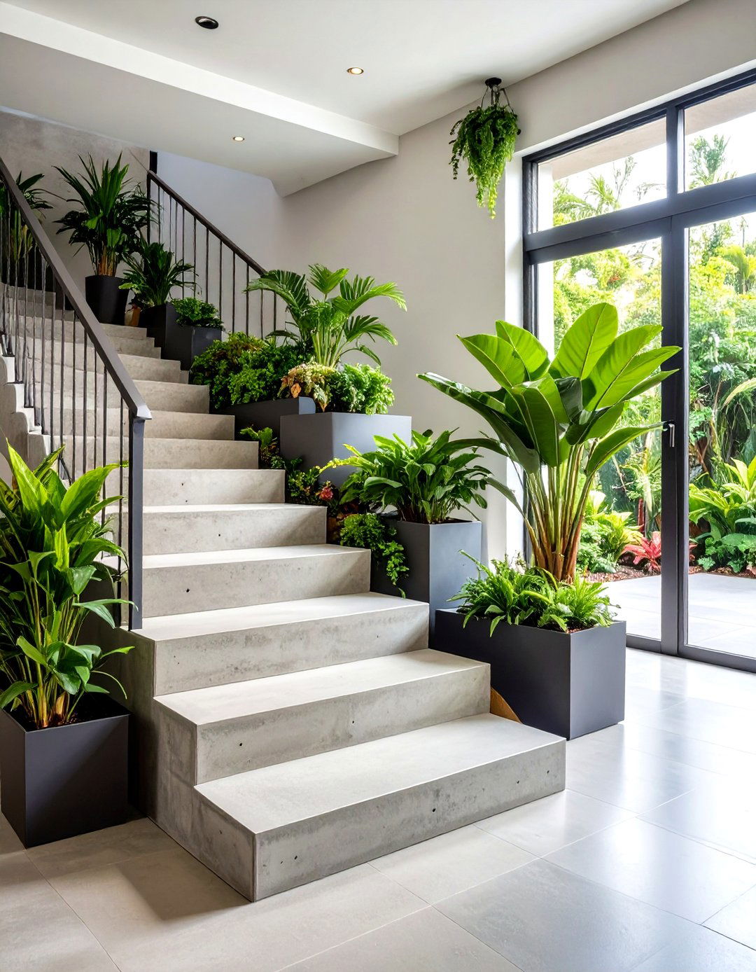 Cantilever Concrete with Integrated Planters - 24 Open Staircase Ideas