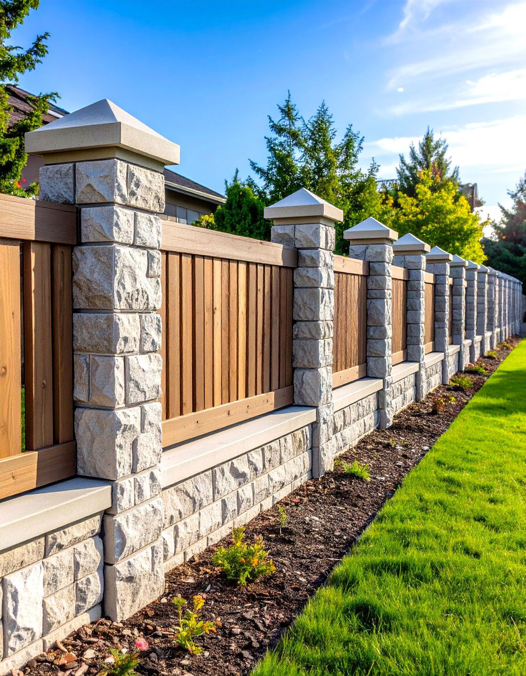Cap Stone Finished Block Fence - 24 Cinder Block Fence Ideas
