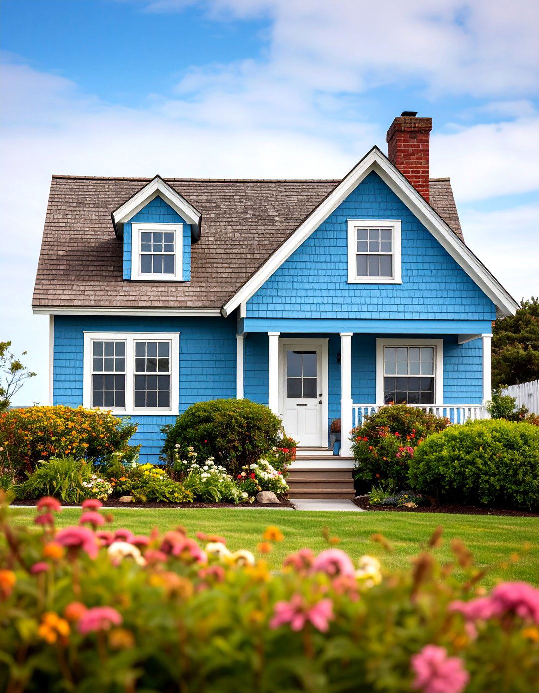 Cape Cod Blue with Natural Brown Cedar Shingles - 24 blue exterior home with a brown roof ideas