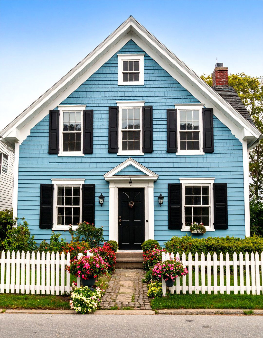 Cape Cod Charmer in Periwinkle Blue with Black Trim - 24 Blue House With Black Trim Ideas