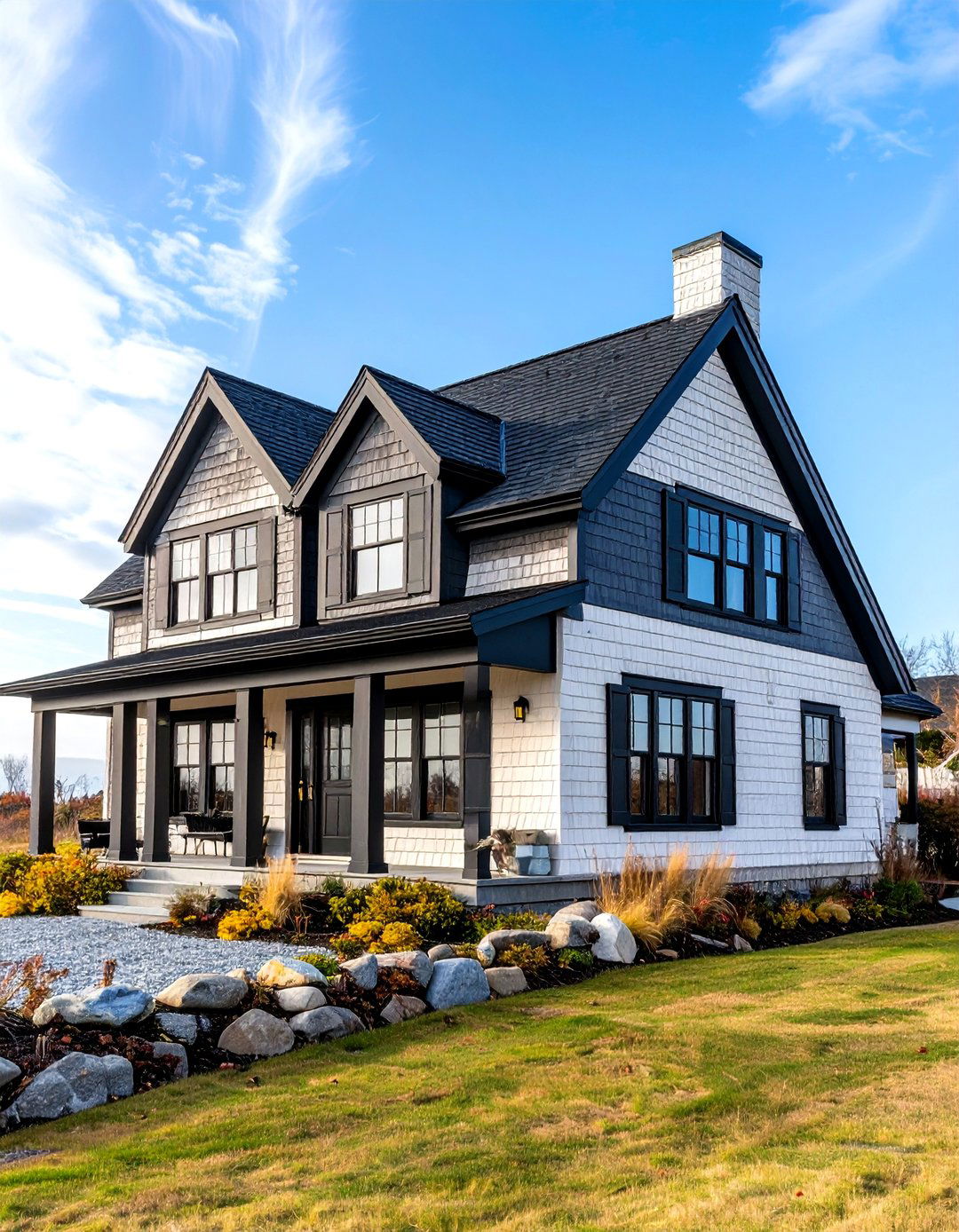 Cape Cod Cottage White Cedar Shingles with Black Details - 24 Black and White House Exterior Ideas