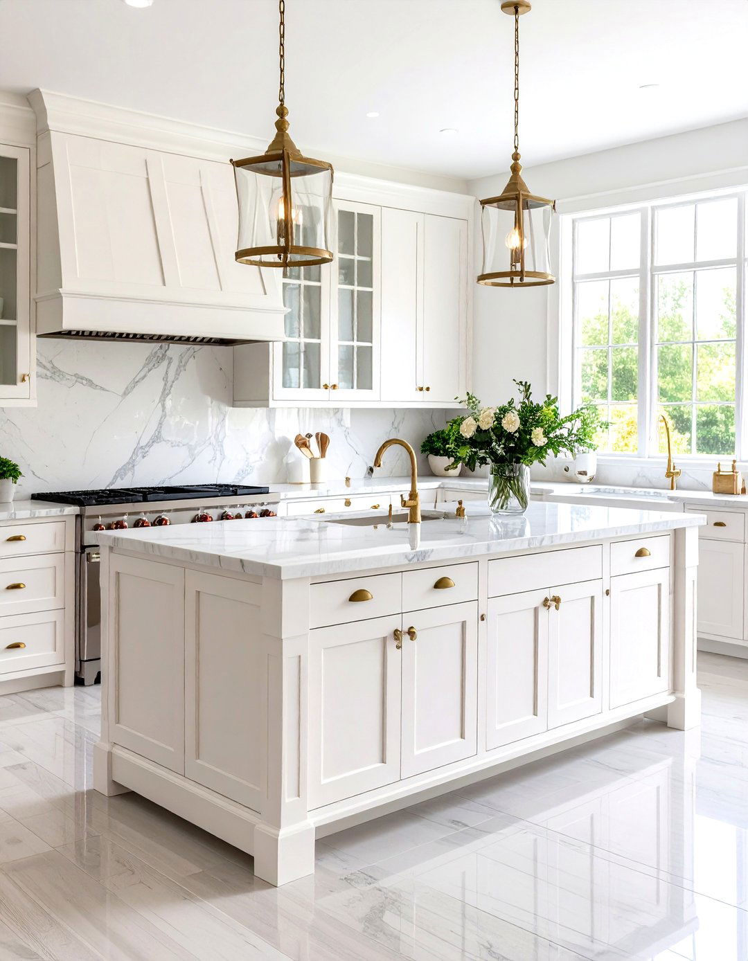 Carrara Marble Farmhouse Island - 24 Marble Kitchen Island Ideas