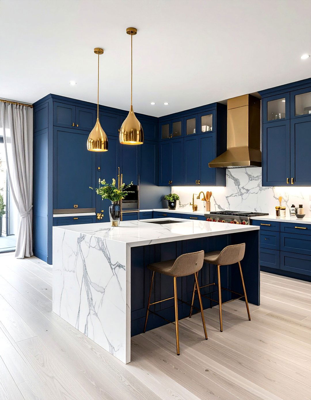 Carrara Marble Luxury Kitchen with Gold Accents - 24 Italian Kitchen Design Ideas
