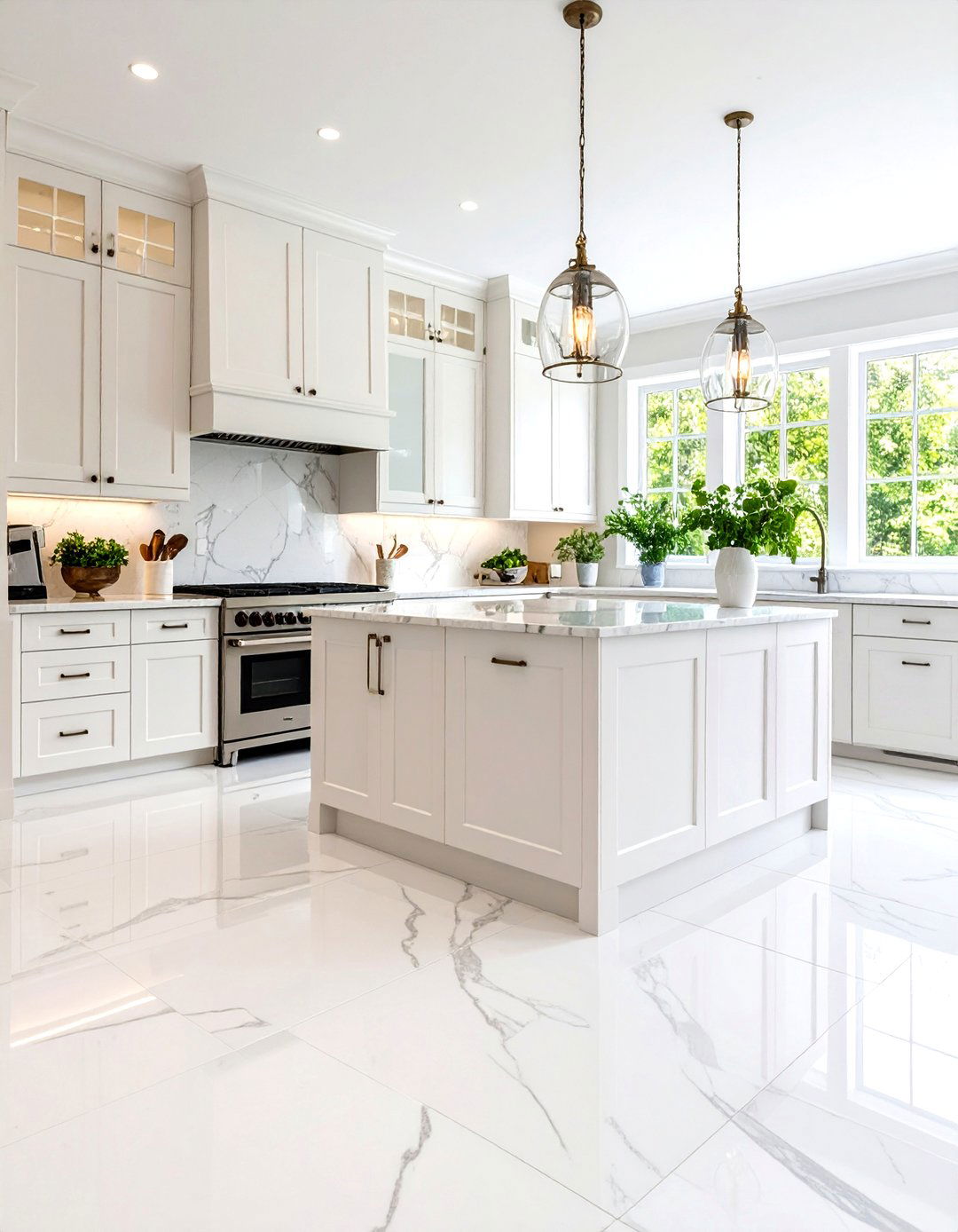 Carrara Marble White Kitchen Floors - 24 White Kitchen Floor Ideas