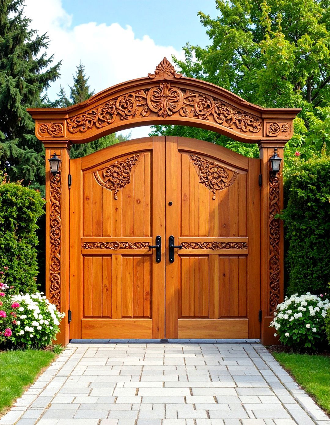 Carved Detail Wooden Gate - 24 Japanese Garden Gate Design Ideas