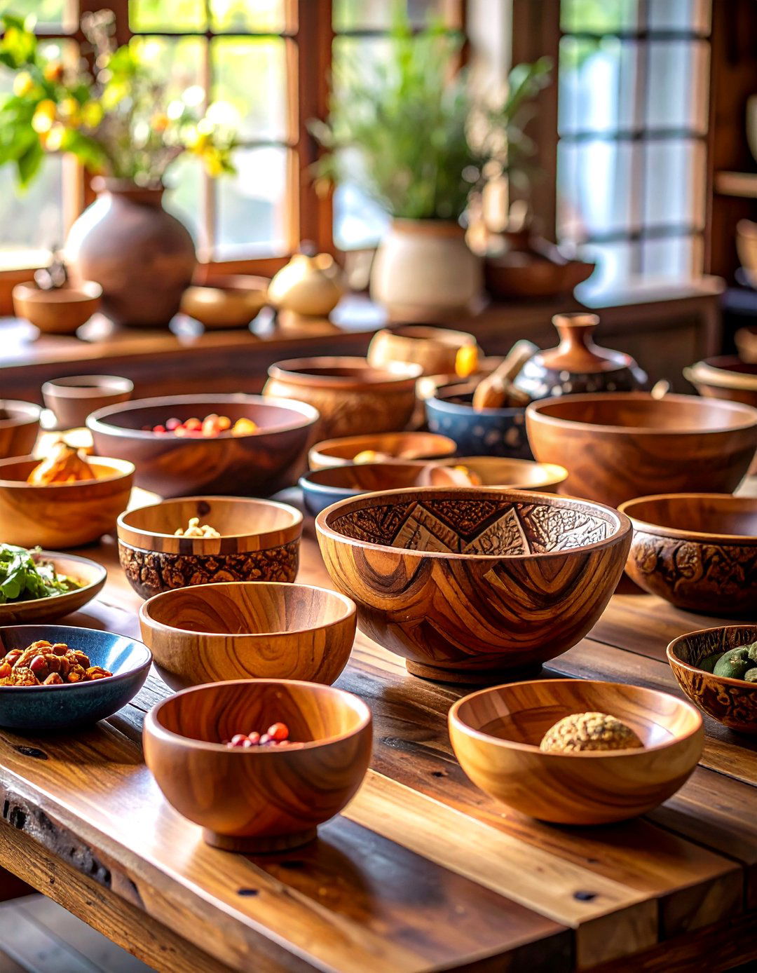 Carved Wooden Bowls Collection - 24 Dining Table Centerpiece Ideas
