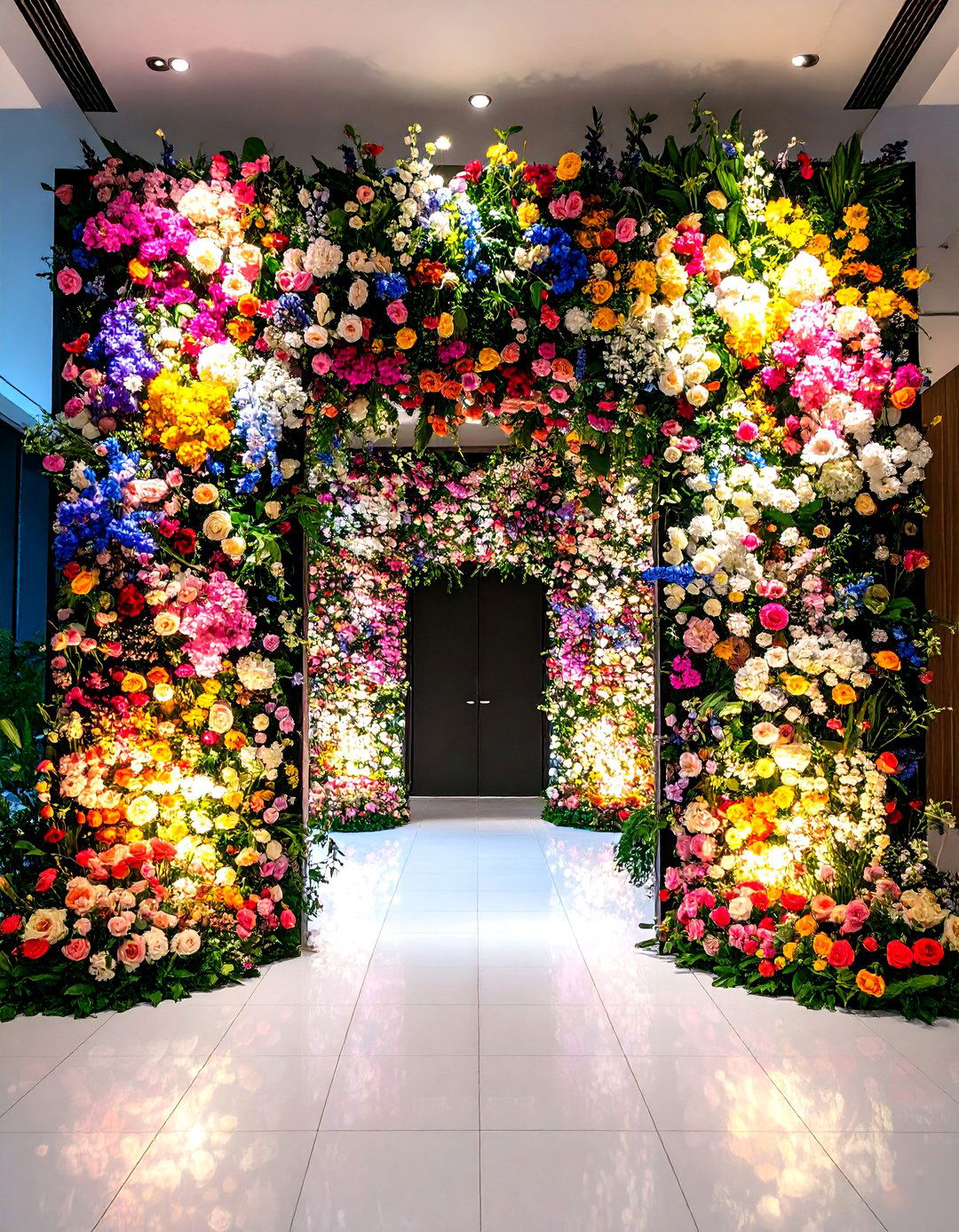 Cascading Floral Wall Entrance - 24 Wedding Entrance Ideas