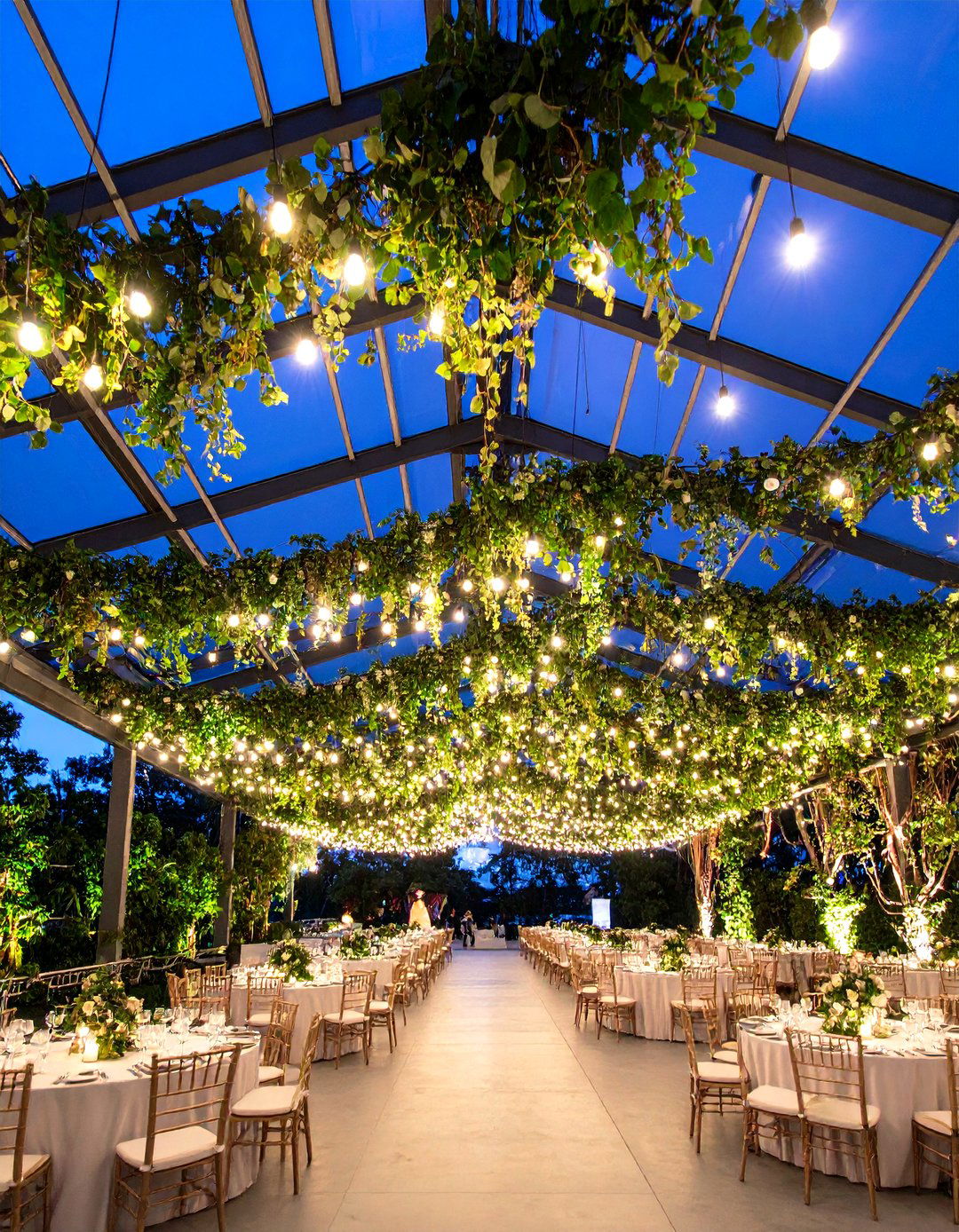 Cascading Greenery Ceiling Garlands - 24 Wedding Decoration Ideas