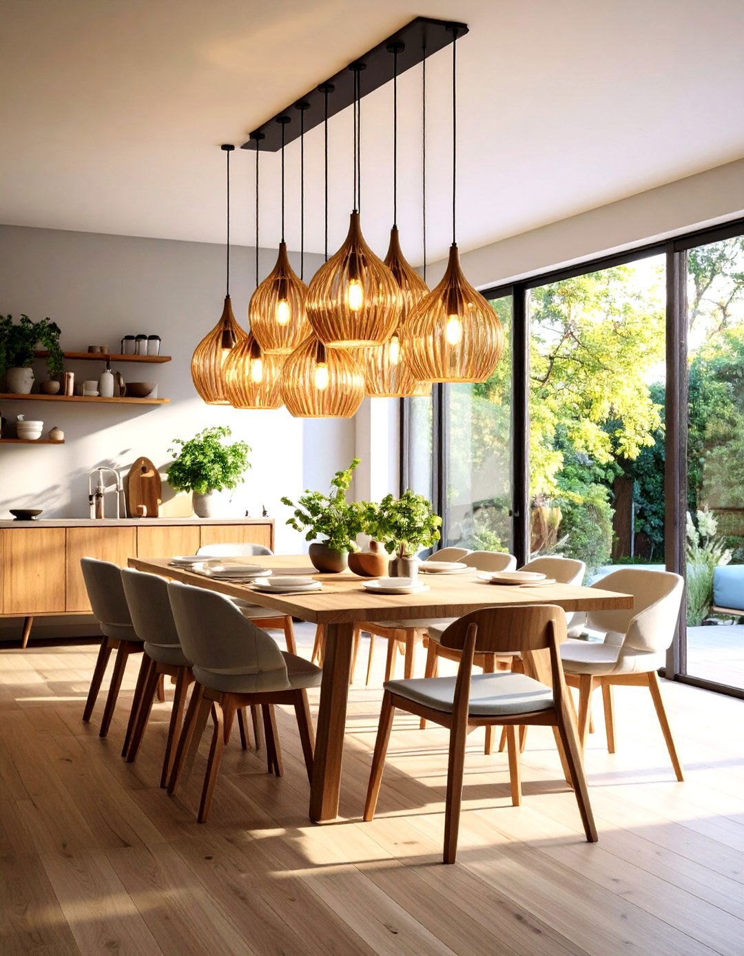 Cascading Pendant Light Feature - 24 High Ceiling Tall Wall Decor Ideas