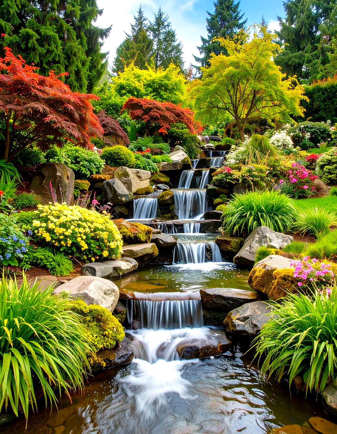 Cascading Water Feature Gardens - 24 Sloped Garden Ideas