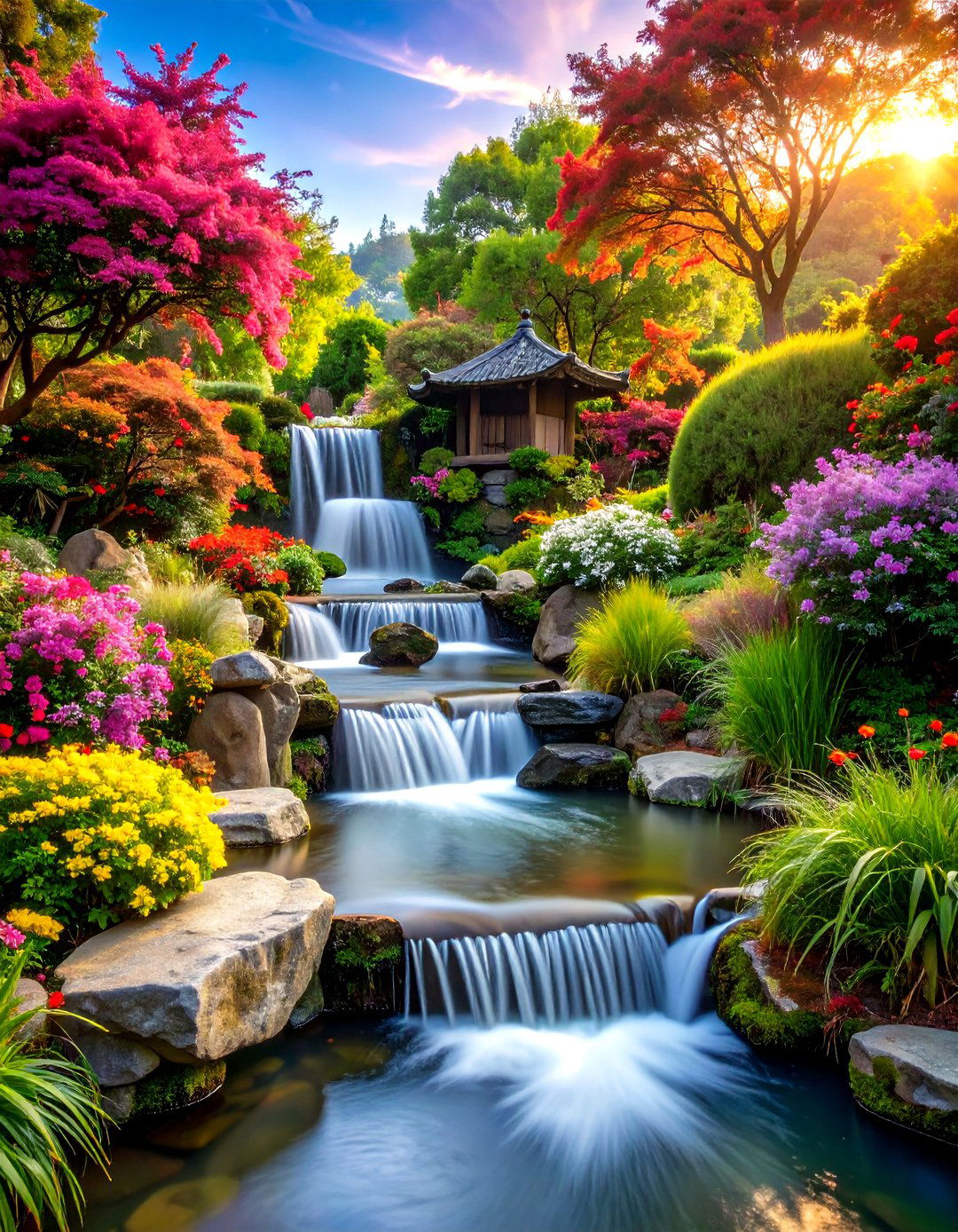 Cascading Water Feature Integration - 24 Sloping Garden Design Ideas
