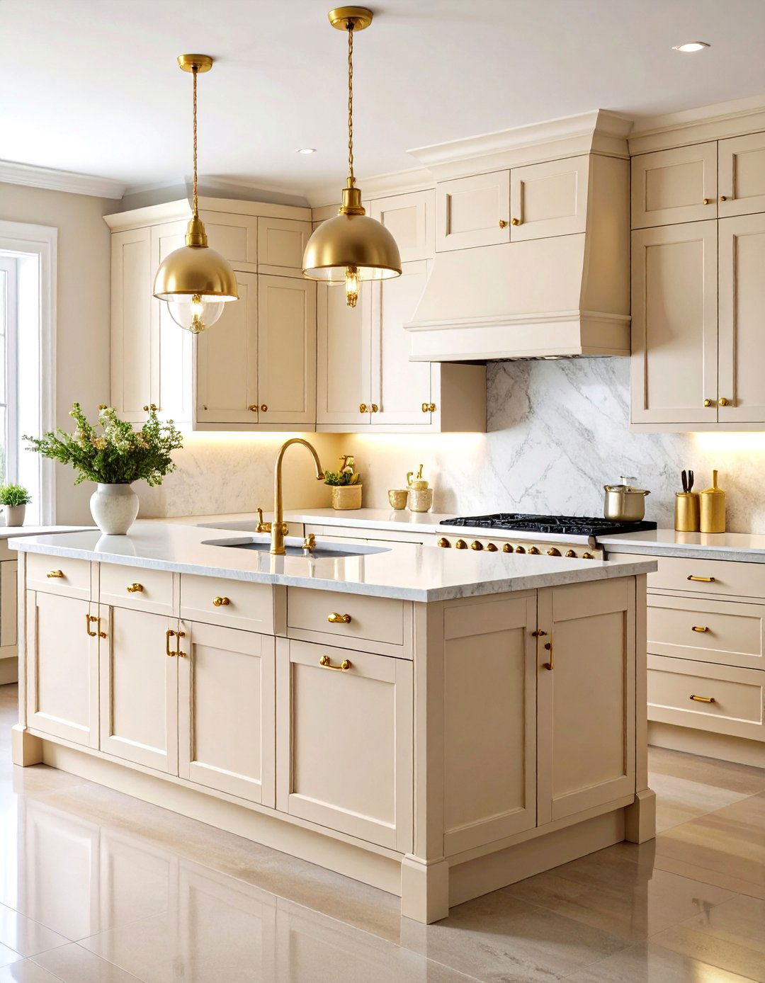 Cashmere Kitchen with Brass Hardware Accents - 24 Cashmere Kitchen Ideas