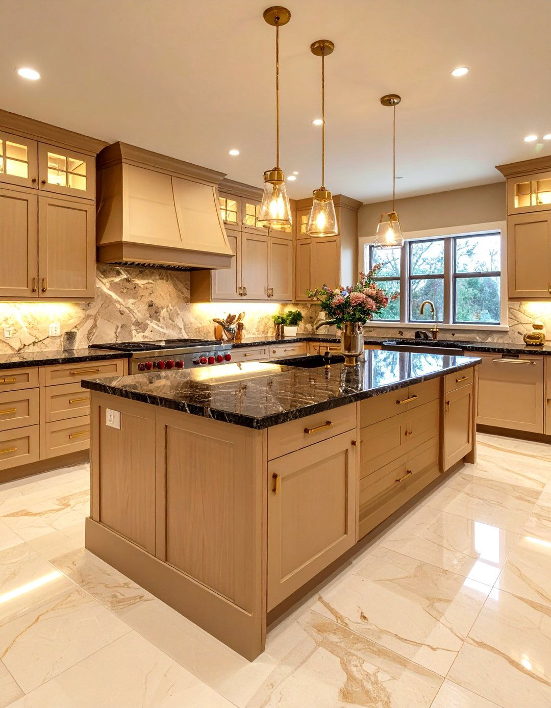 Cashmere Kitchen with Dark Countertop Contrast - 24 Cashmere Kitchen Ideas
