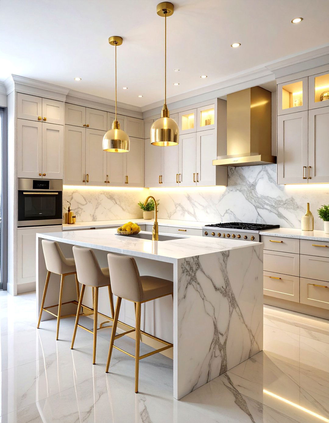 Cashmere Kitchen with Marble Backsplash Feature - 24 Cashmere Kitchen Ideas