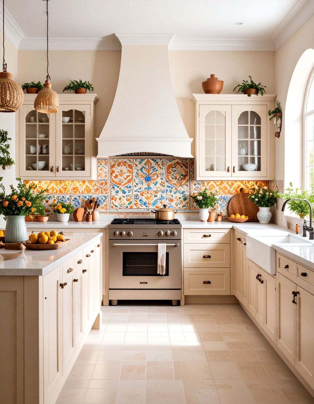 Cashmere Kitchen with Mediterranean Tile Accents - 24 Cashmere Kitchen Ideas
