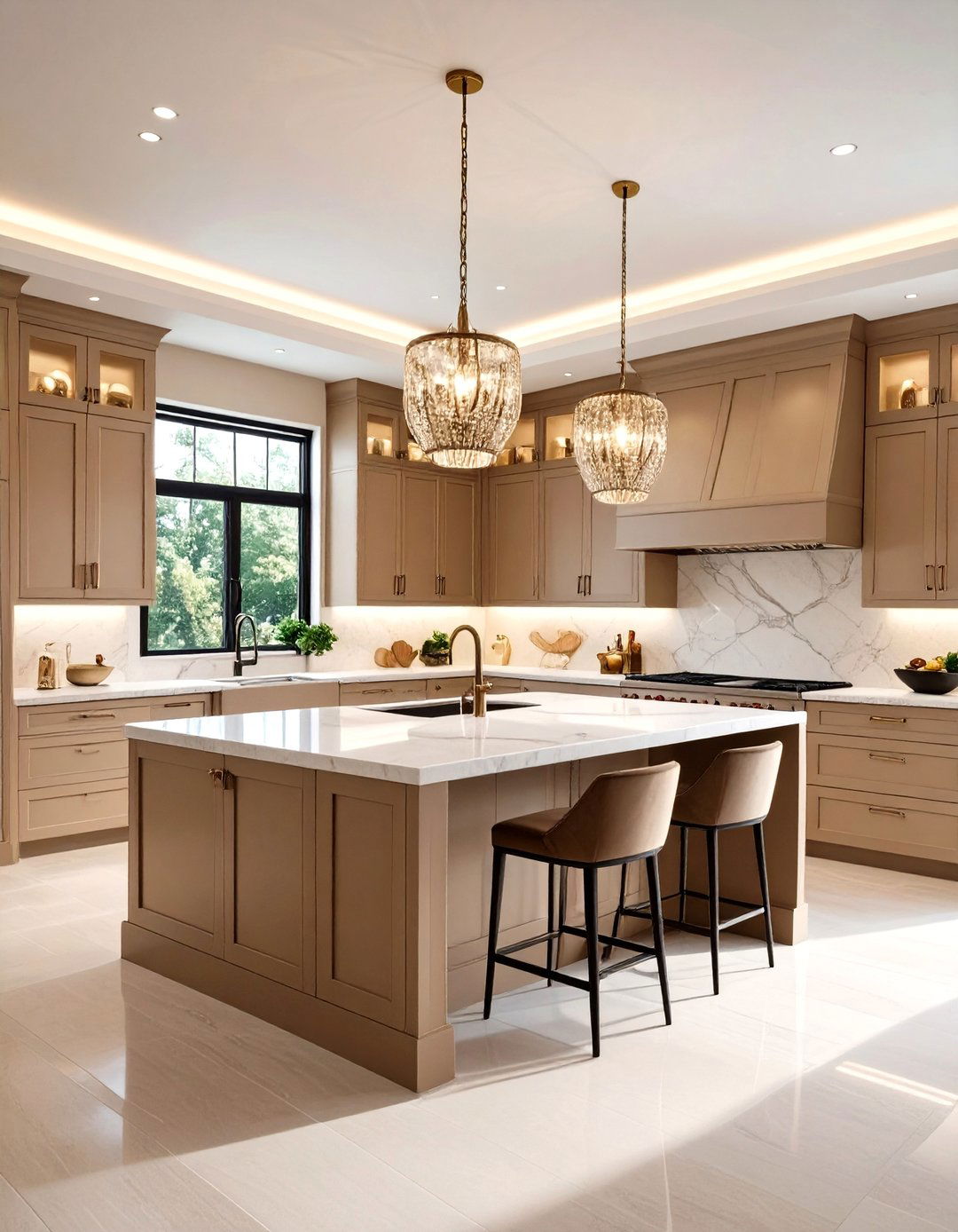 Cashmere Kitchen with Statement Lighting Design - 24 Cashmere Kitchen Ideas