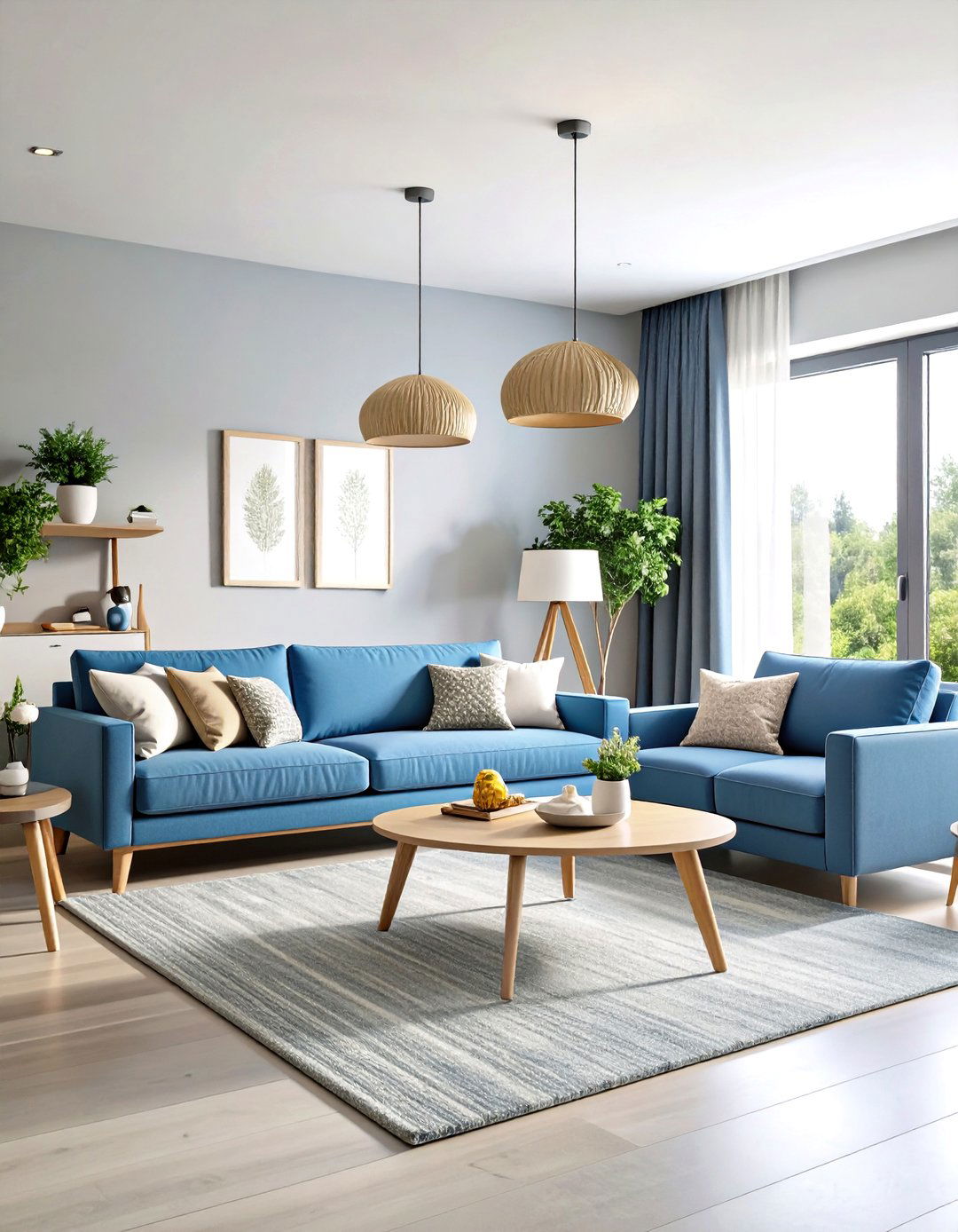 Casual Blue Denim and Light Grey Family Space - 24 Blue and Grey Living Room Ideas