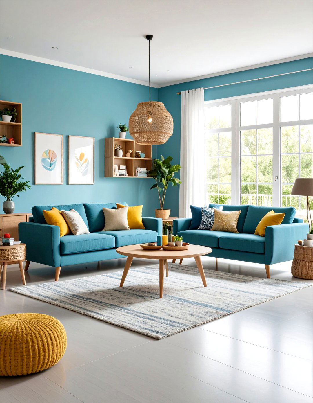 Casual Grey Vinyl Floor with Cerulean Blue Walls - 24 grey floor living room with blue walls ideas
