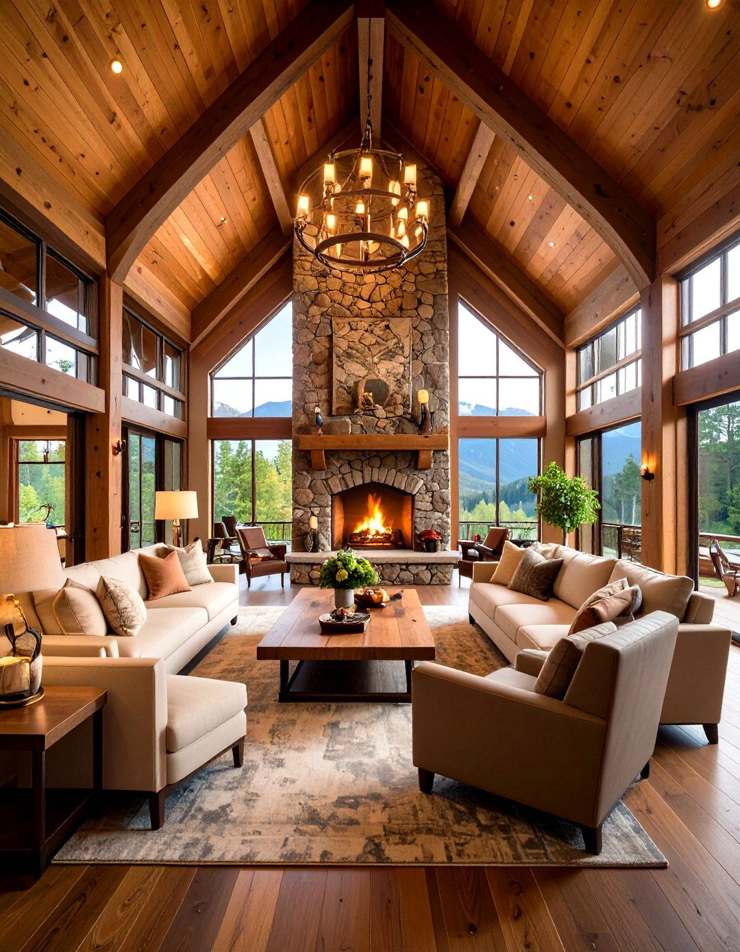 Cathedral Ceiling Great Room With Stone Focal Wall - 24 Rooms With Fireplaces With Vaulted Ceilings Features
