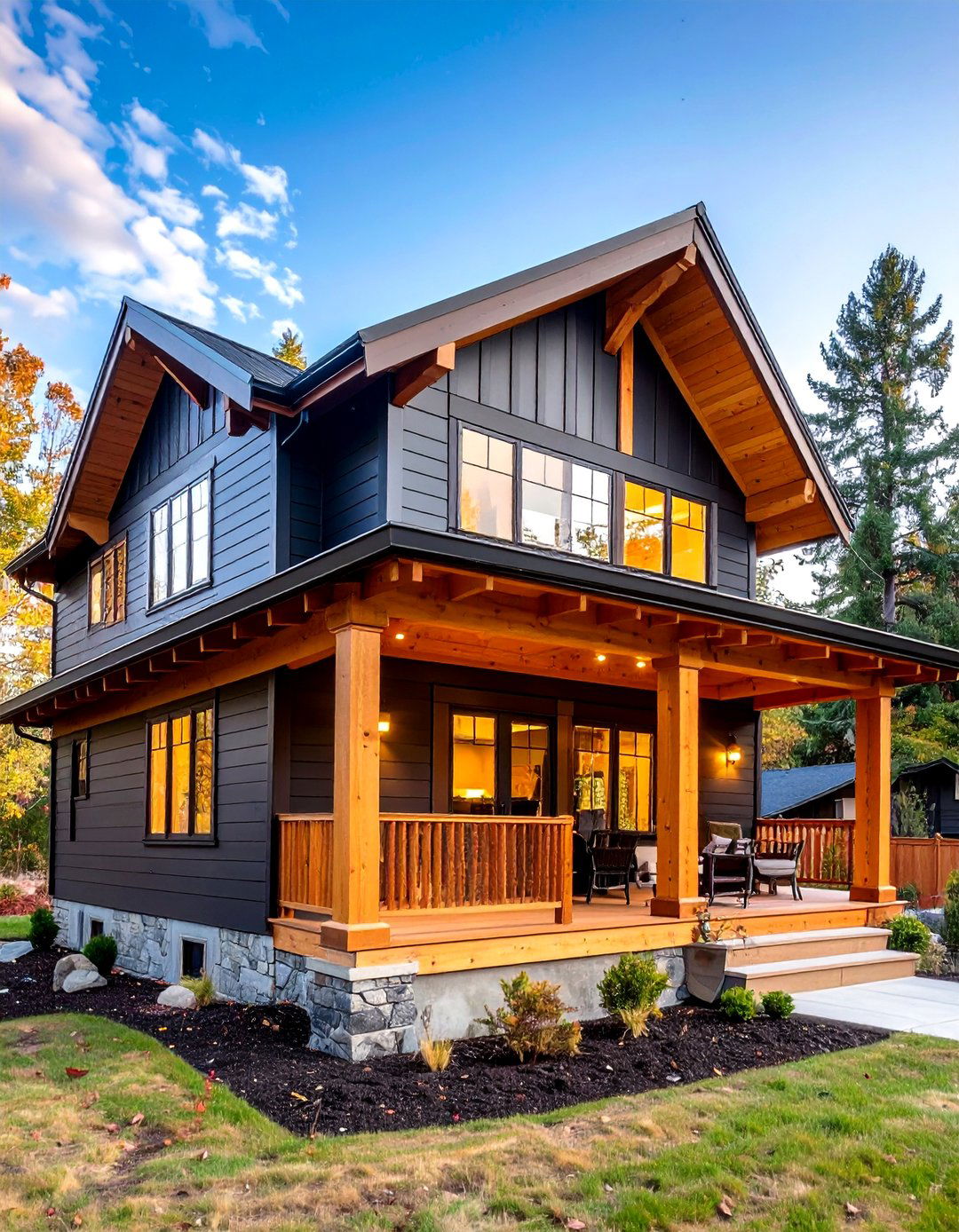 Cedar Architectural Beam Features - 24 Black House With Cedar Accents