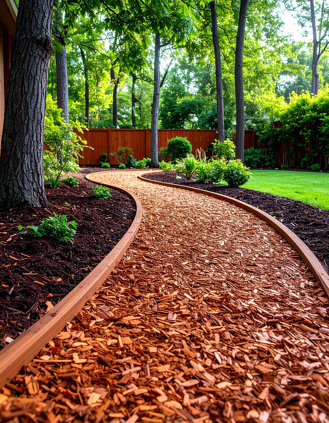 Cedar Chip Walkway Garden Design - 24 mulch patio ideas