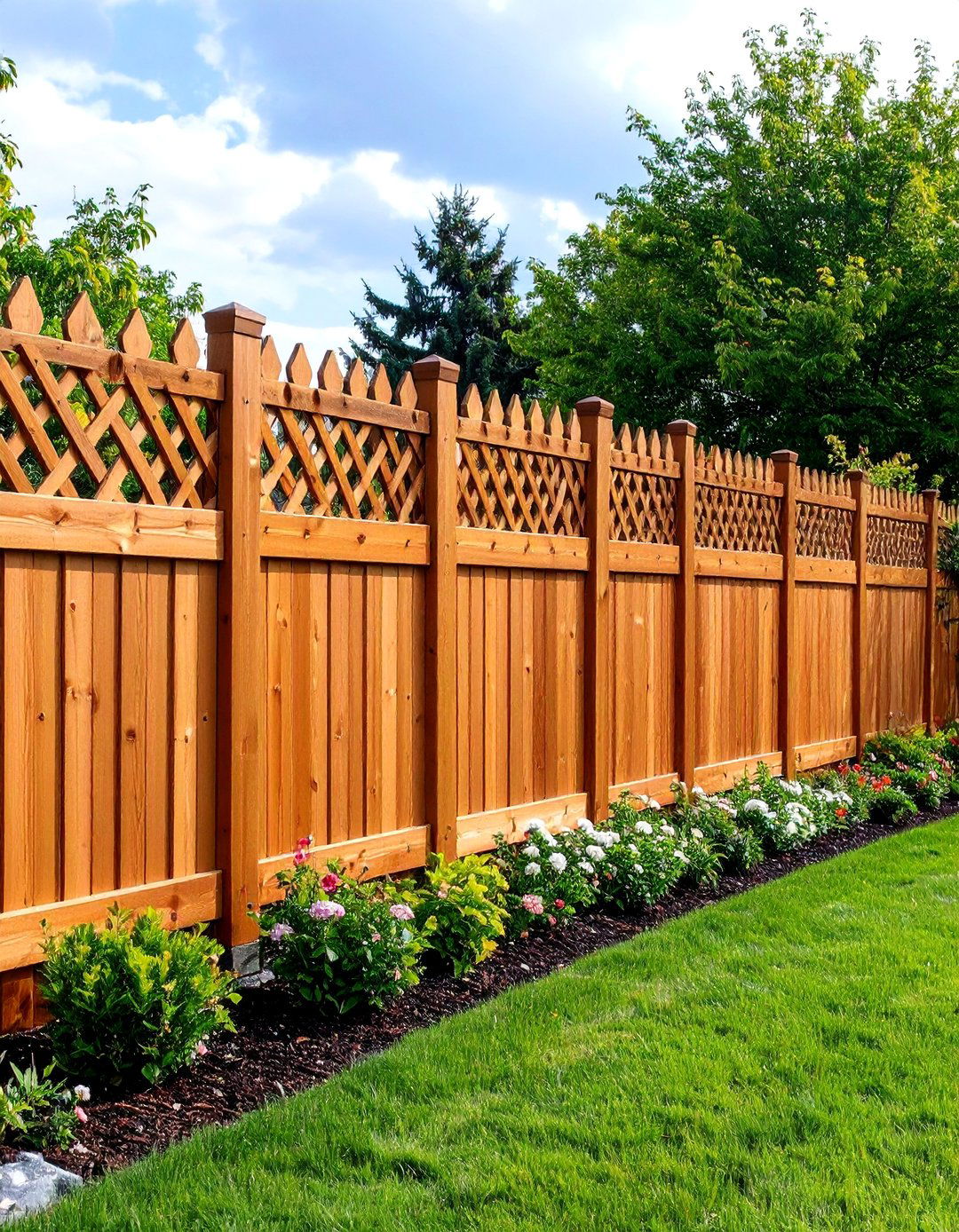 Cedar Fence with Decorative Lattice Top - 24 Cedar Fence Ideas
