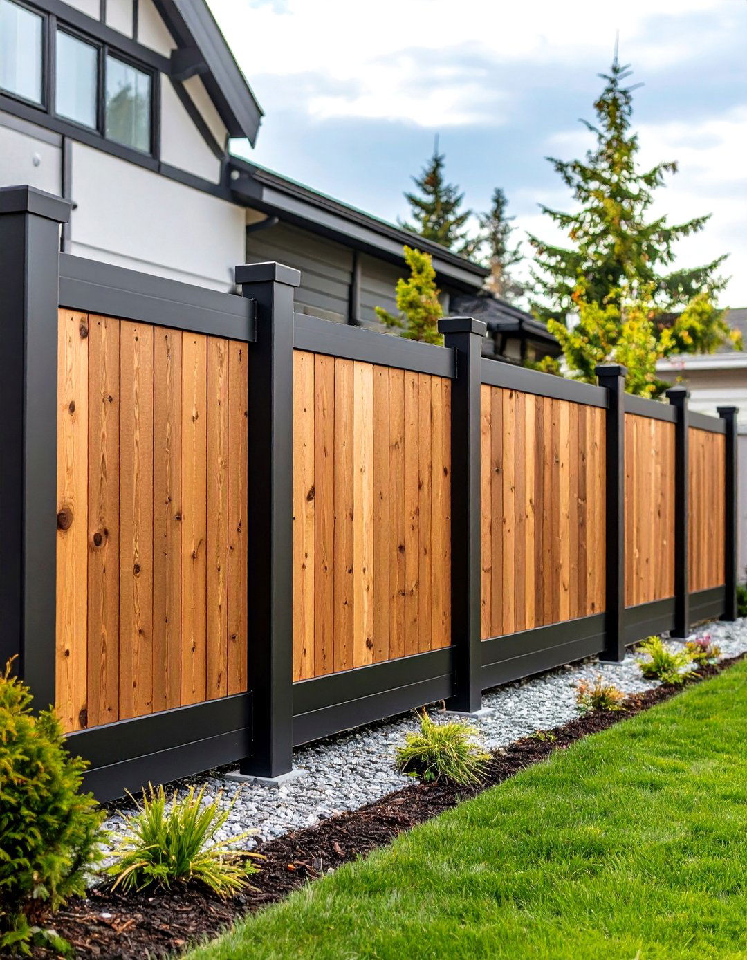 Cedar Fence with Exposed Metal Posts - 24 Cedar Fence Ideas