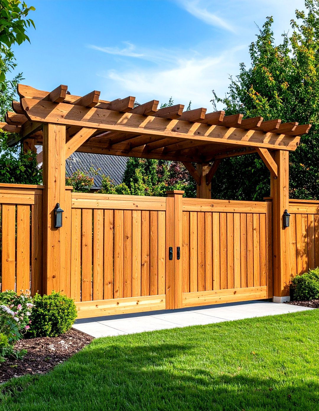 Cedar Fence with Integrated Gate and Arbor - 24 Cedar Fence Ideas