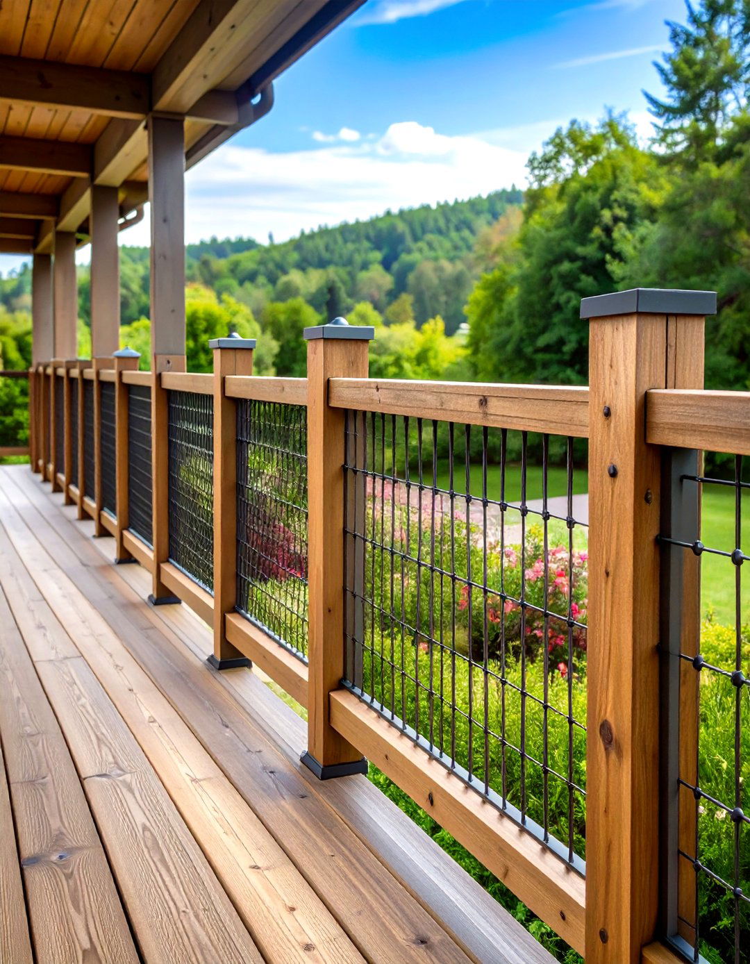 Cedar Frame Farmhouse Hog Wire Railing - 24 Hog Wire Deck Railing Ideas
